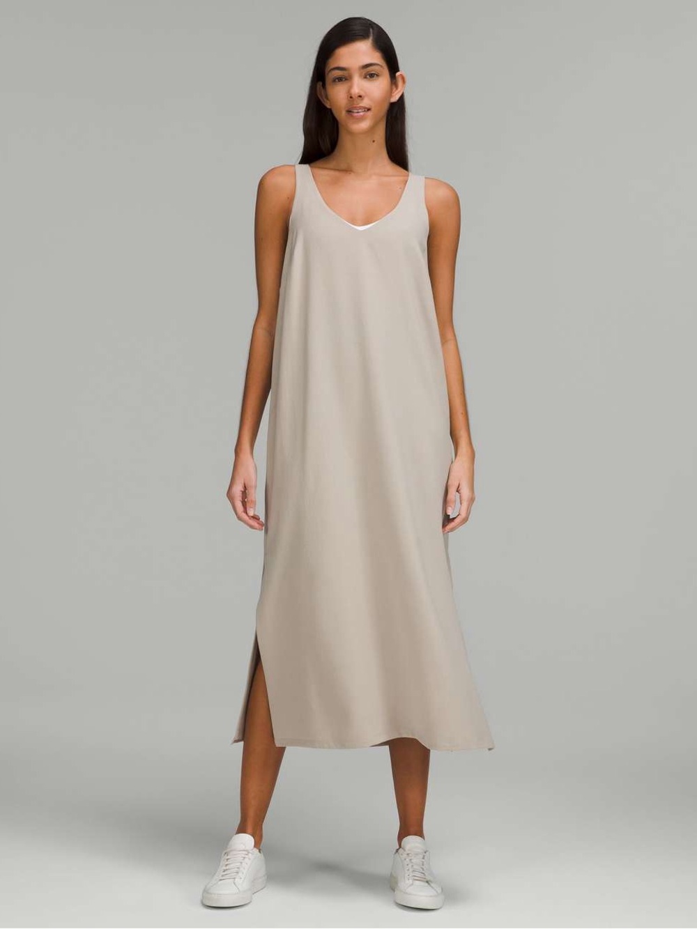 Lululemon V-Neck Midi Dress Raw Linen Size 6 NWT